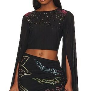 Rococo Sand Black Crop Top with Vibrant Accents